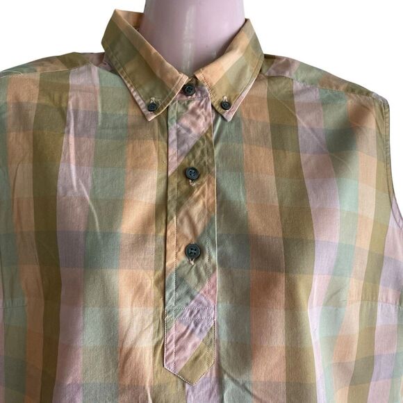Vtg 50s Ship'n Shore Blouse Womens Sz 36 Pink Peach Check Pullover Sleeveless - Picture 3 of 5